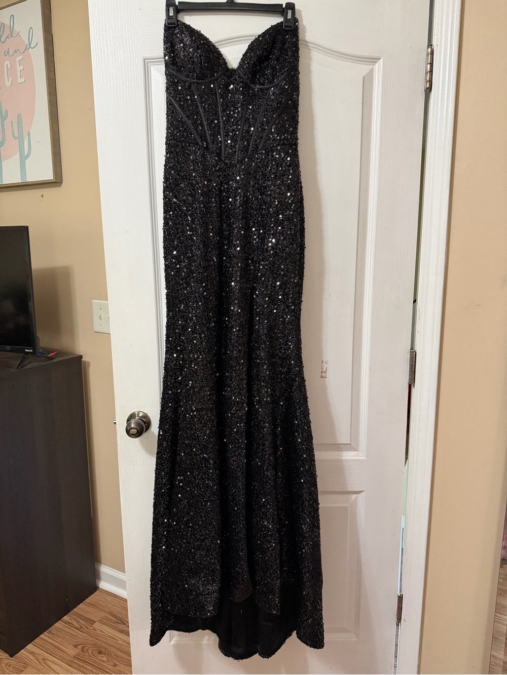 Black Sequin Strapless Prom Dress